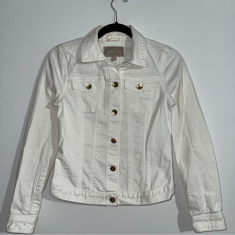 Banana Republic White‎ Denim Jean Jacket Classic Button Front Women’s XS